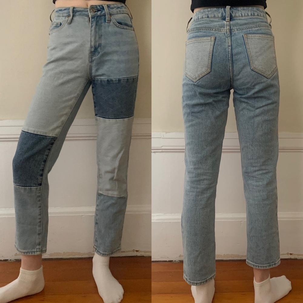 Patchwork High-rise Mom Jeans (denim, size 22)